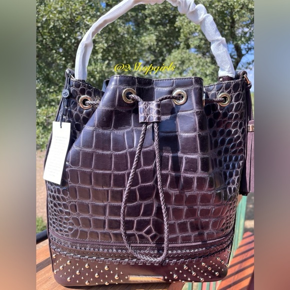 NWT Brahmin Marlowe DALLOWAY COCOA Leather Bucket Shoulder Bag